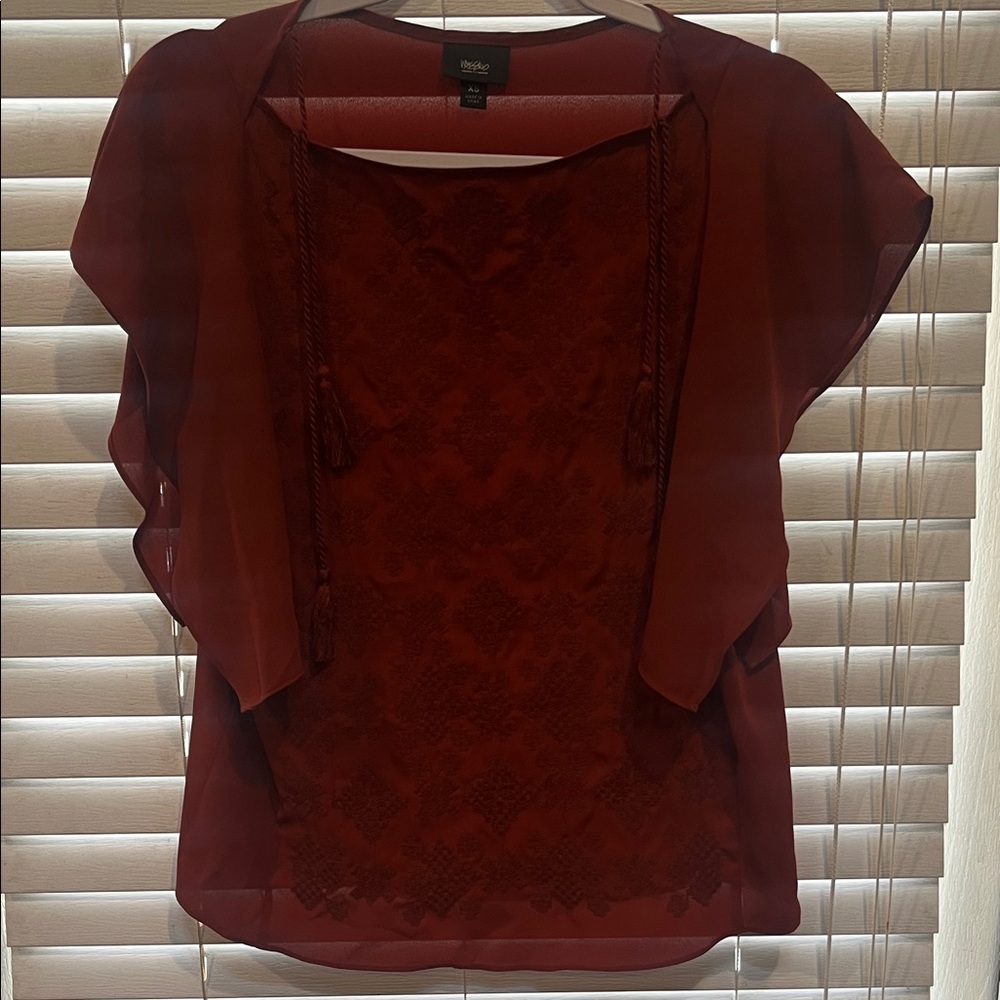 Elegant Sheer Blouse in Deep Red